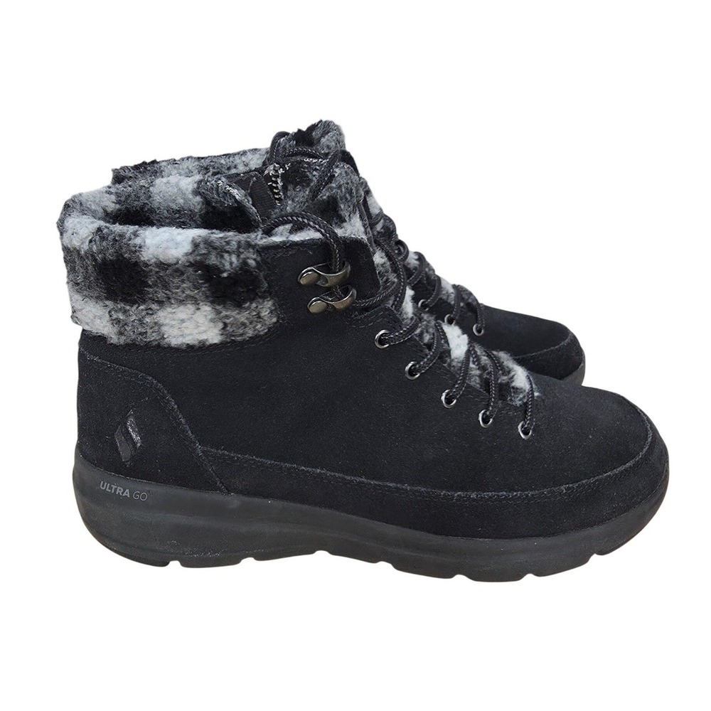 Skechers On-the-GO Glacial Ultra Snow Boots Womens 10 Black Suede Faux Fur Lined